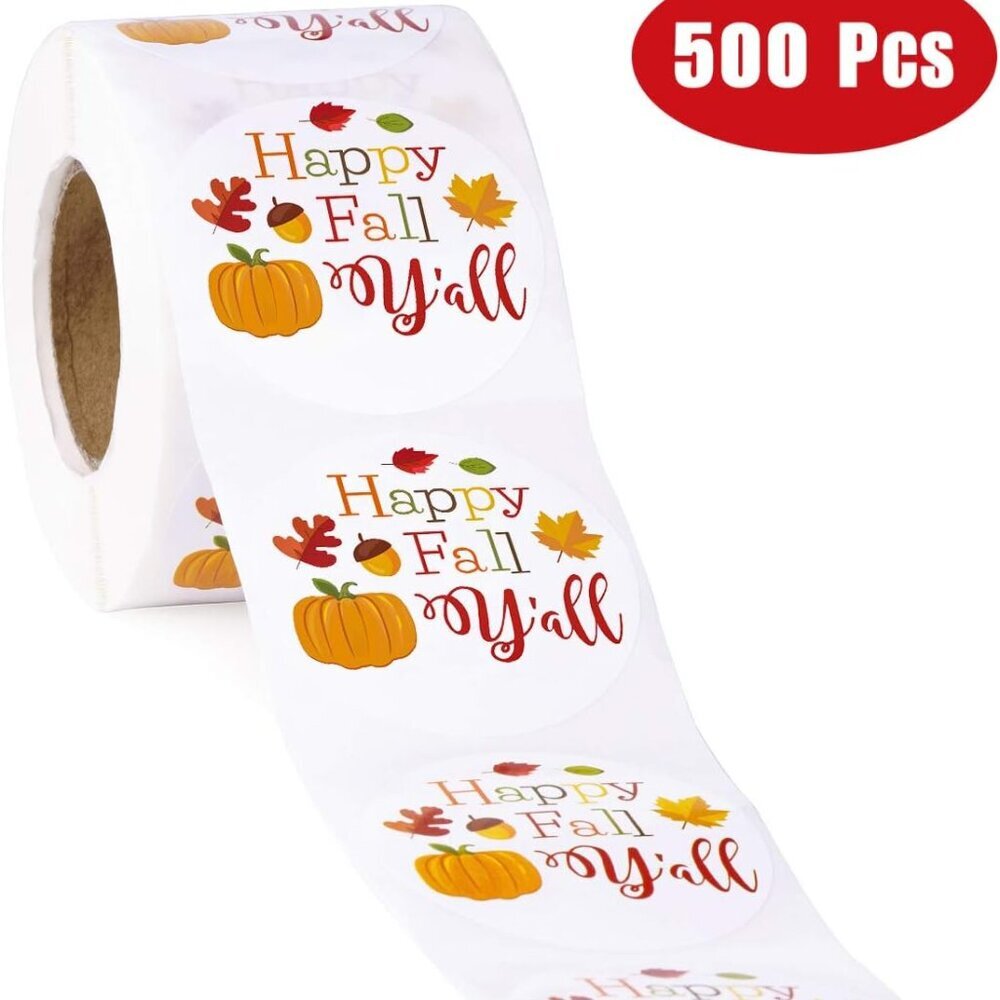 Happy Fall Y'all Stickers - Pumpkin Design for Holiday/Party Decoration and Gift - Picture 4 of 6